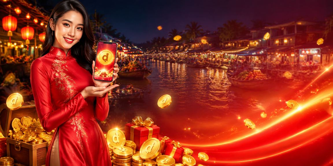 Người phụ nữ mặc áo dài trải nghiệm casino di động tại Cần Thơ với khung cảnh sông nước miền Tây