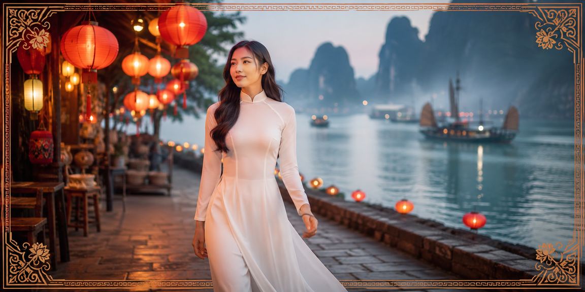 Màn hình slot game sáng rực bên cảnh Vịnh Hạ Long đêm huyền ảo