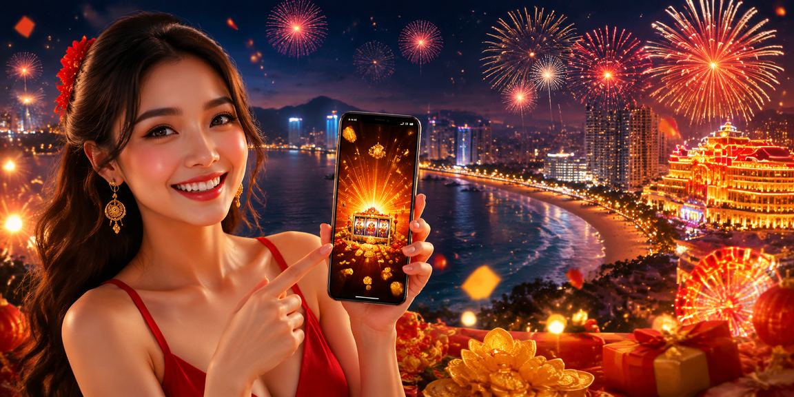 Lễ hội casino mobile tại Quy Nhơn với ánh đèn lễ hội và người chơi sôi nổi