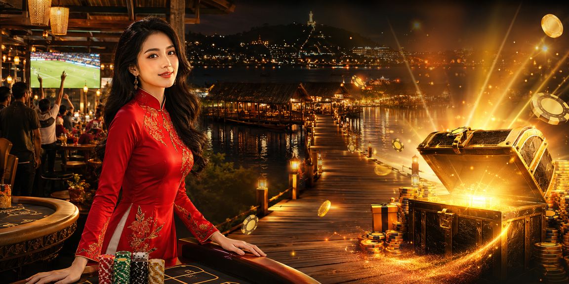 Khung cảnh Vũng Tàu với người chơi casino mặc áo dài trong không gian giải trí đẳng cấp